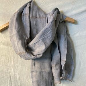 Neutral Grey & Taupe Linen Woven Scarf with Fringe